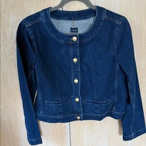 J. Crew Dark Blue Denim Jacket with Gold Accents